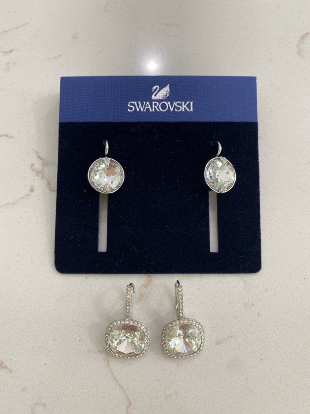 Swarovski White Crystal Drop Earrings – Clear/Silver